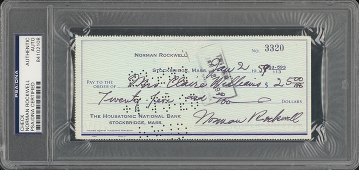 1959 Norman Rockwell Signed Personal Check Dated Jan. 2, 1959 (PSA/DNA)
